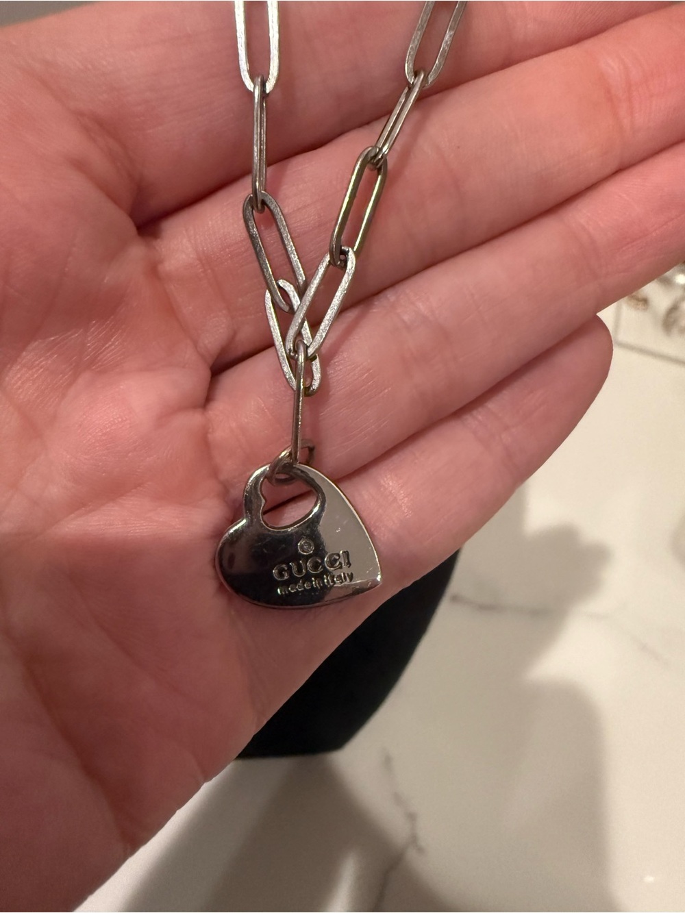 Upcycled Gucci Silver Heart Lock Pendant bracelet - Picture 5 of 7